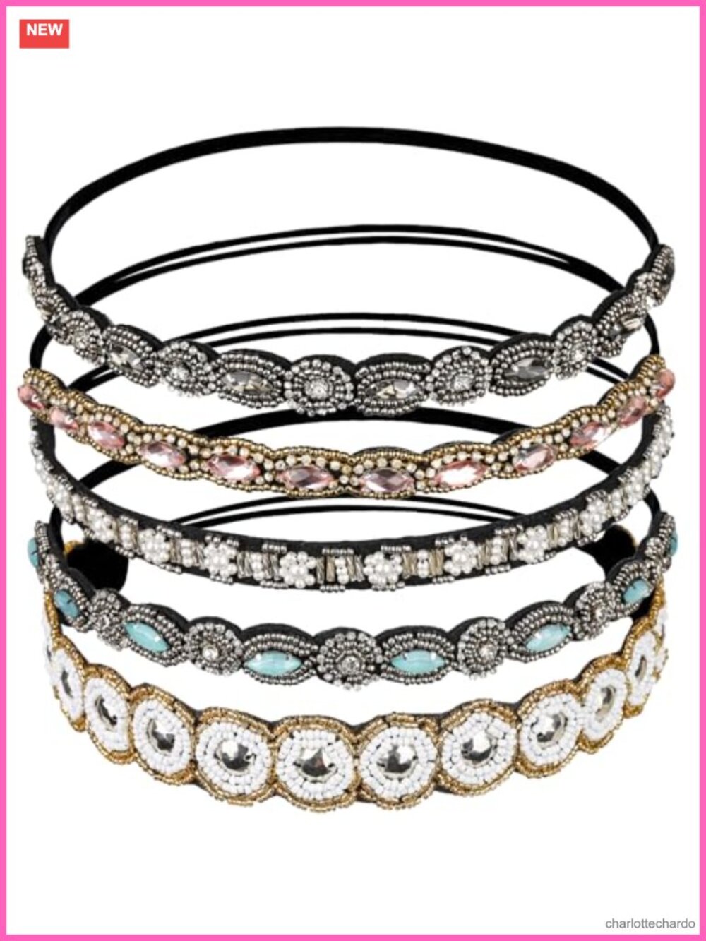 Rhinestone Beaded Elastic Headbands Set Faux Leather Hair Accessories